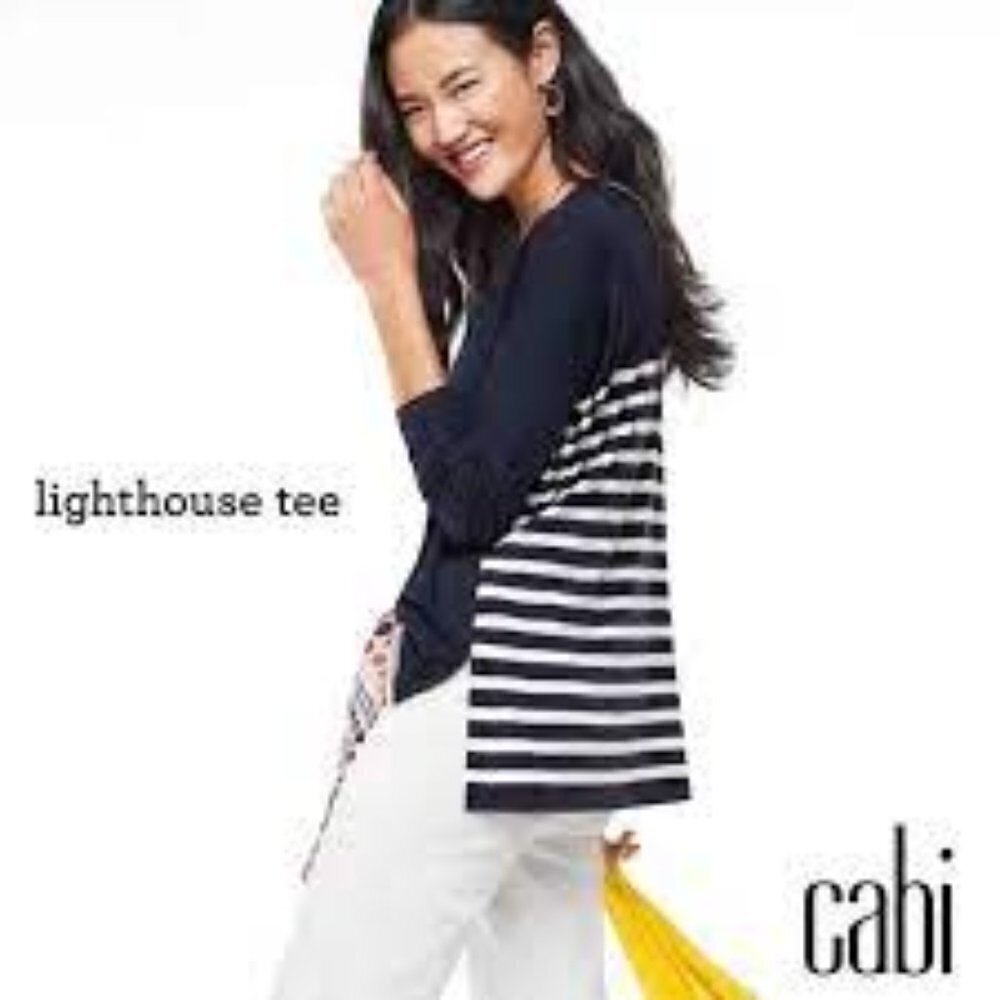CAbi Navy Lighthouse Tee Oversized Boxy Fit Round Neck Size XS